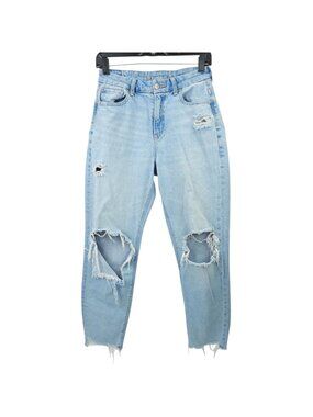 American Eagle Strigid Curvy Mom Jeans Women Size 4 Light Wash Distressed Ripped